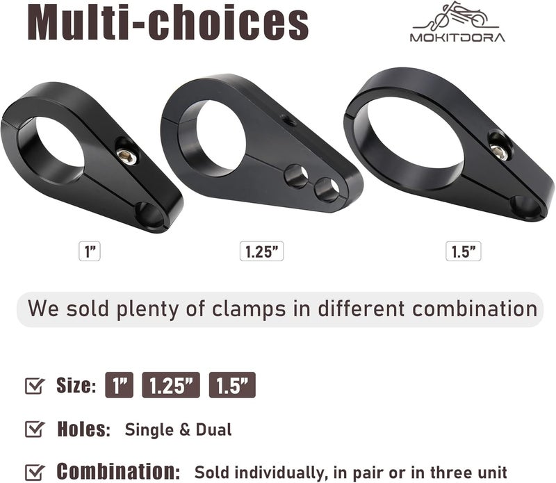 MoKitDora 1" Handlebar or Frame Mount Clutch Throttle Cable Clamp or Brake Line Clips for Harley 2 Pack, Black - Image 5